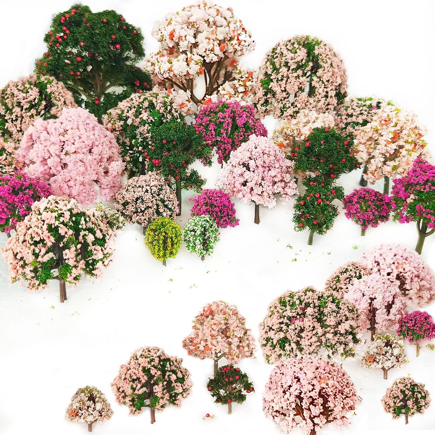 29pcs Mixed Model Trees, Fruit Trees, Ho Scale Trees, Model Train Scenery, Architecture Trees, Flower Trees