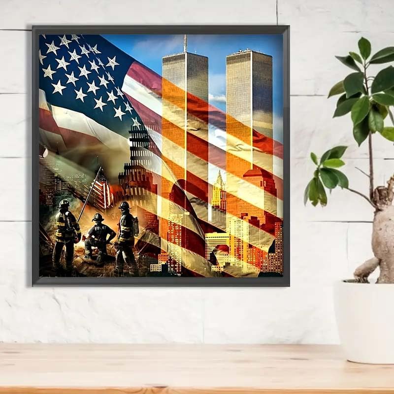 DIY 5D Diamond Painting Kits for Adults, Diamond Painting Full Drill Crystal Rhinestone Embroidery Craft Kits for Home Wall Decor Gifts 11.8x15.7inch(USA Flag and Firefighters Tribute)