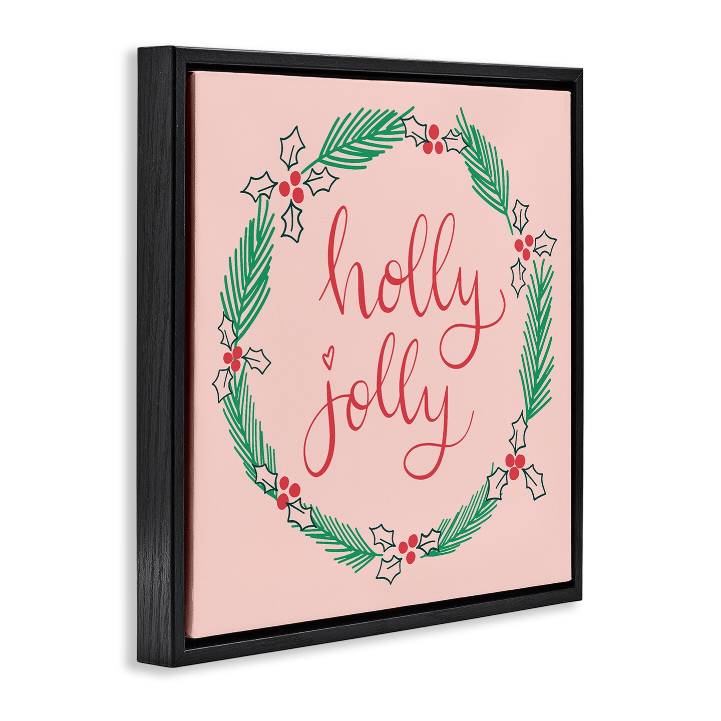 Stupell Industries Minimal Holly Jolly Wreath Floating Frame Design by Sazerelli Designs