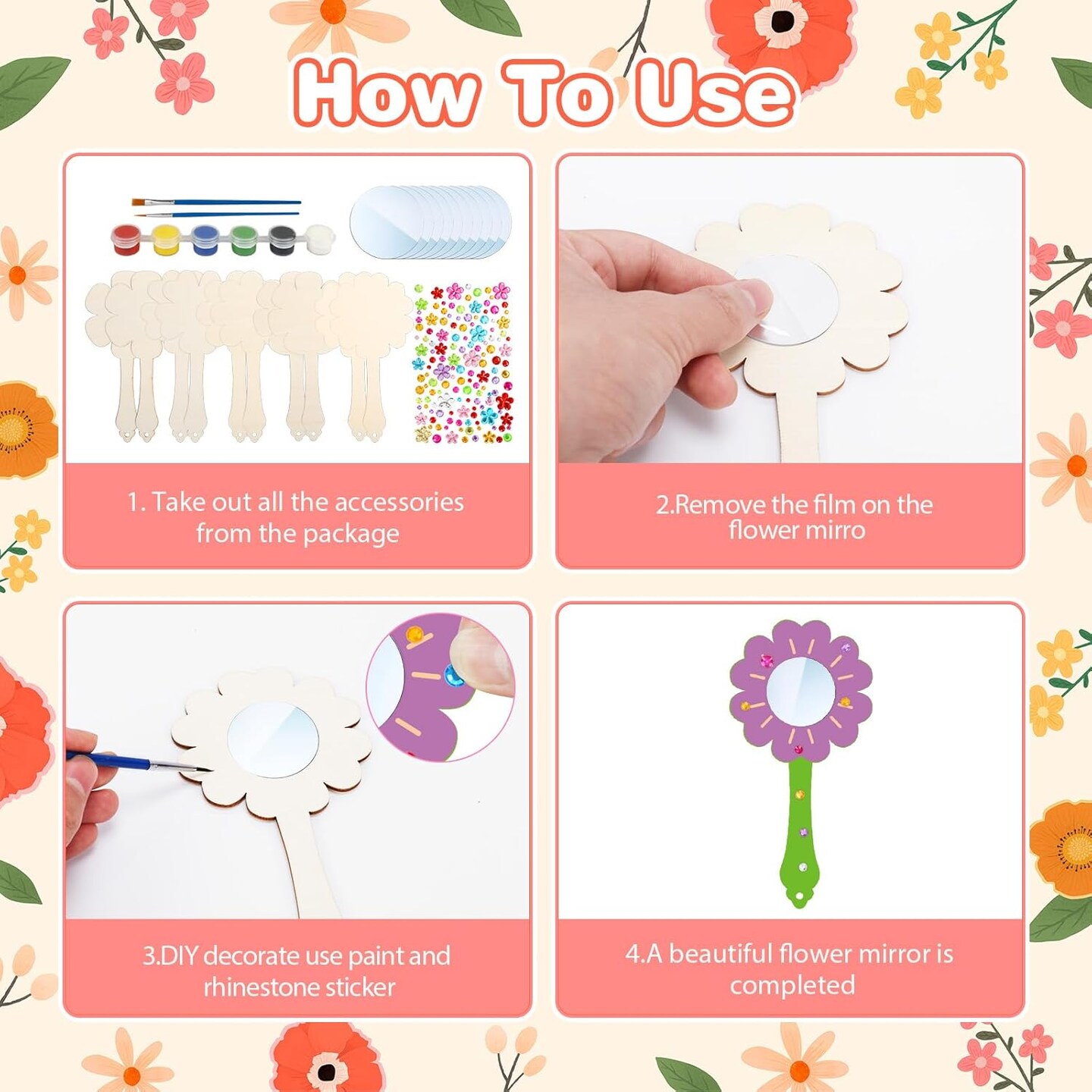 10 Pack Wooden Mirror Craft for Kids