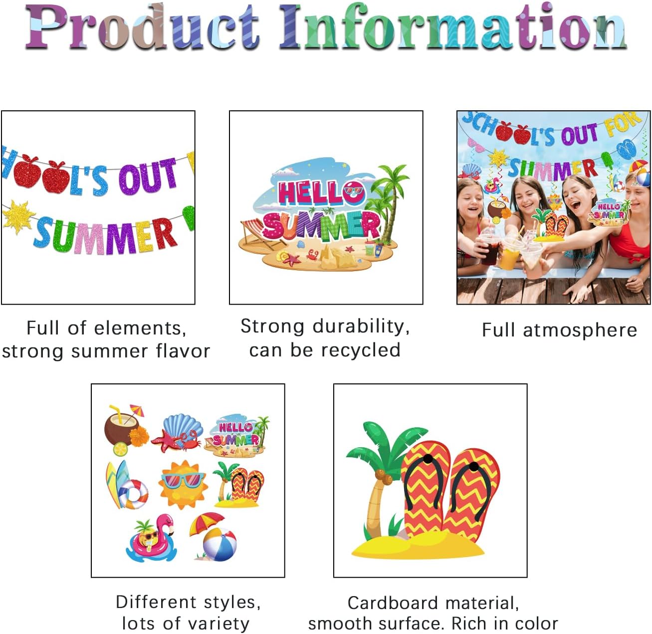 Schools Out for Summer Decorations Banner Swirls, NO-DIY End of School Year Party Decorations Include 1 Pc Out for Summer Banner and 8 Pcs Hanging Swirls