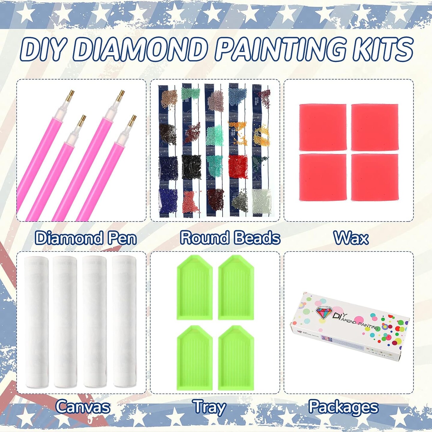 Independence Day Diamond Painting Kits for Boys 4 Pack 5D Military Diamond Art Patriotic Drill DIY American Flag Diamond Painting for Adults Home Wall Holiday Craft Decor, 12 x 16 Inches