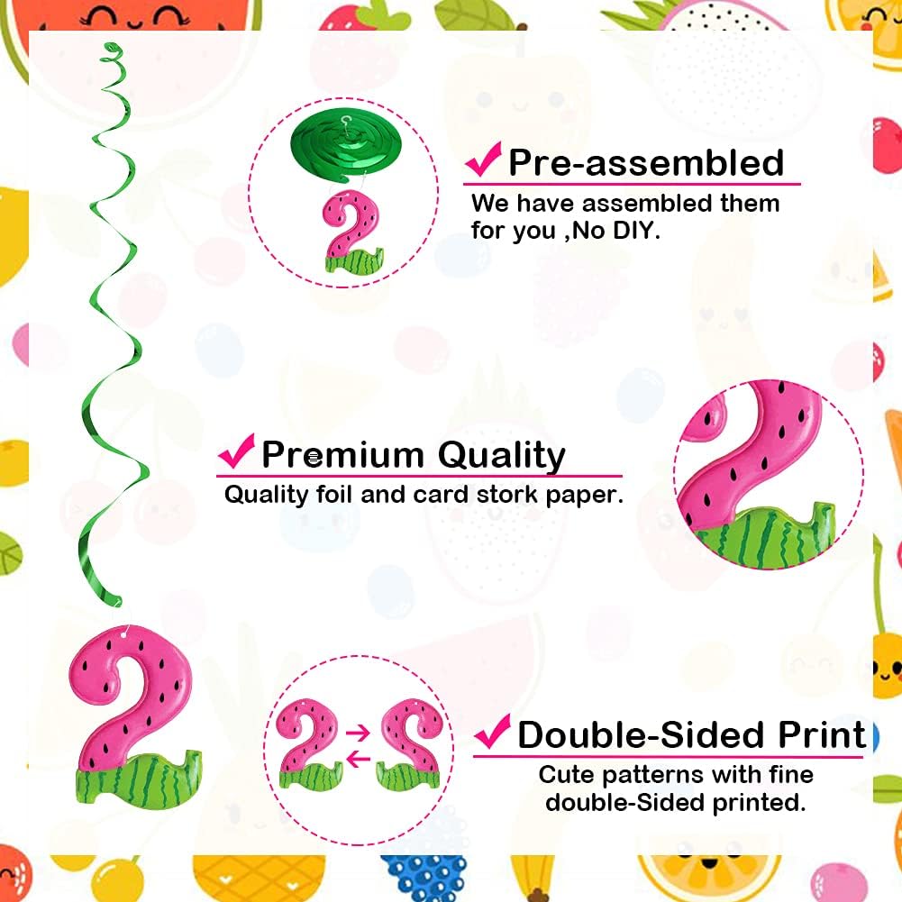 Twotti Frutti Birthday Decorations, Tutti Frutti Hanging Swirl Decorations, Pineapple Watermelon Strawberry Orange Summer Fruit
