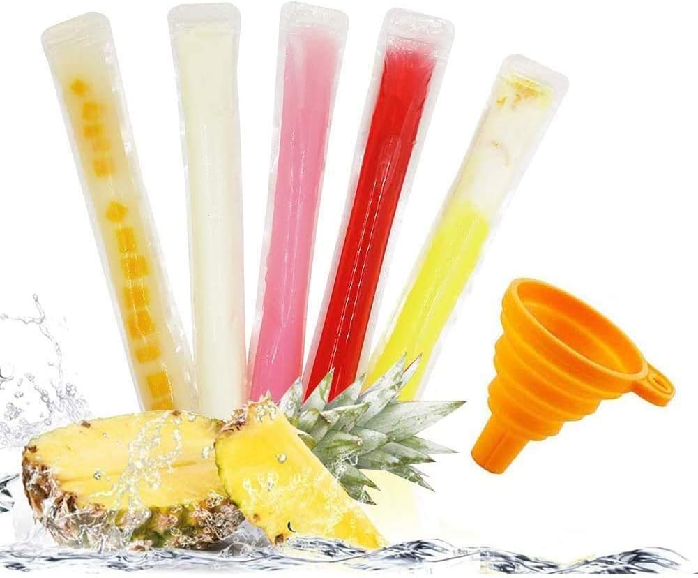 160 Disposable Ice Popsicle Mold Bags| BPA Free Freezer Tubes With Zip Seals | For Healthy Snacks, Yogurt Sticks, Juice &#x26; Fruit Smoothies, Ice Candy Pops| Comes With A Funnel (11&#x22;x2&#x22;)