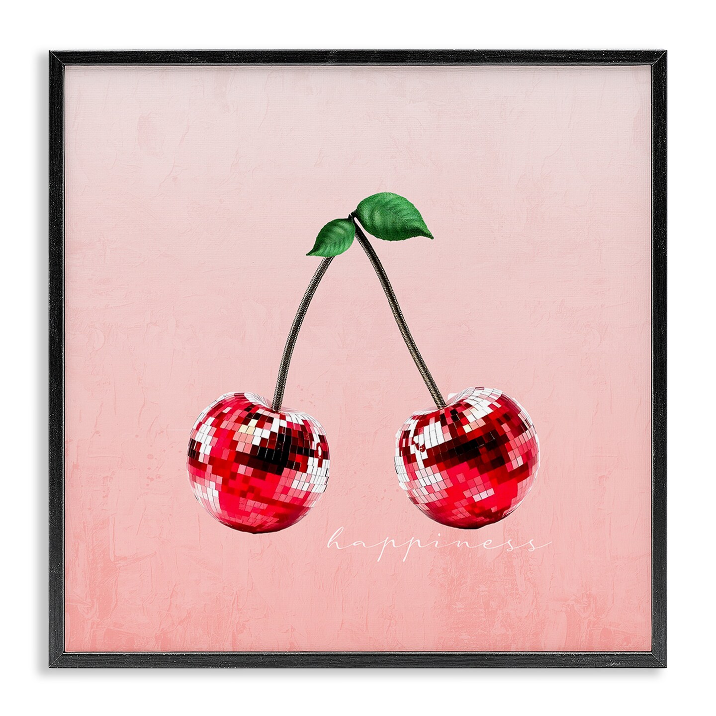 Stupell Industries Happiness Disco Cherries Framed Giclee Design by Kim Allen