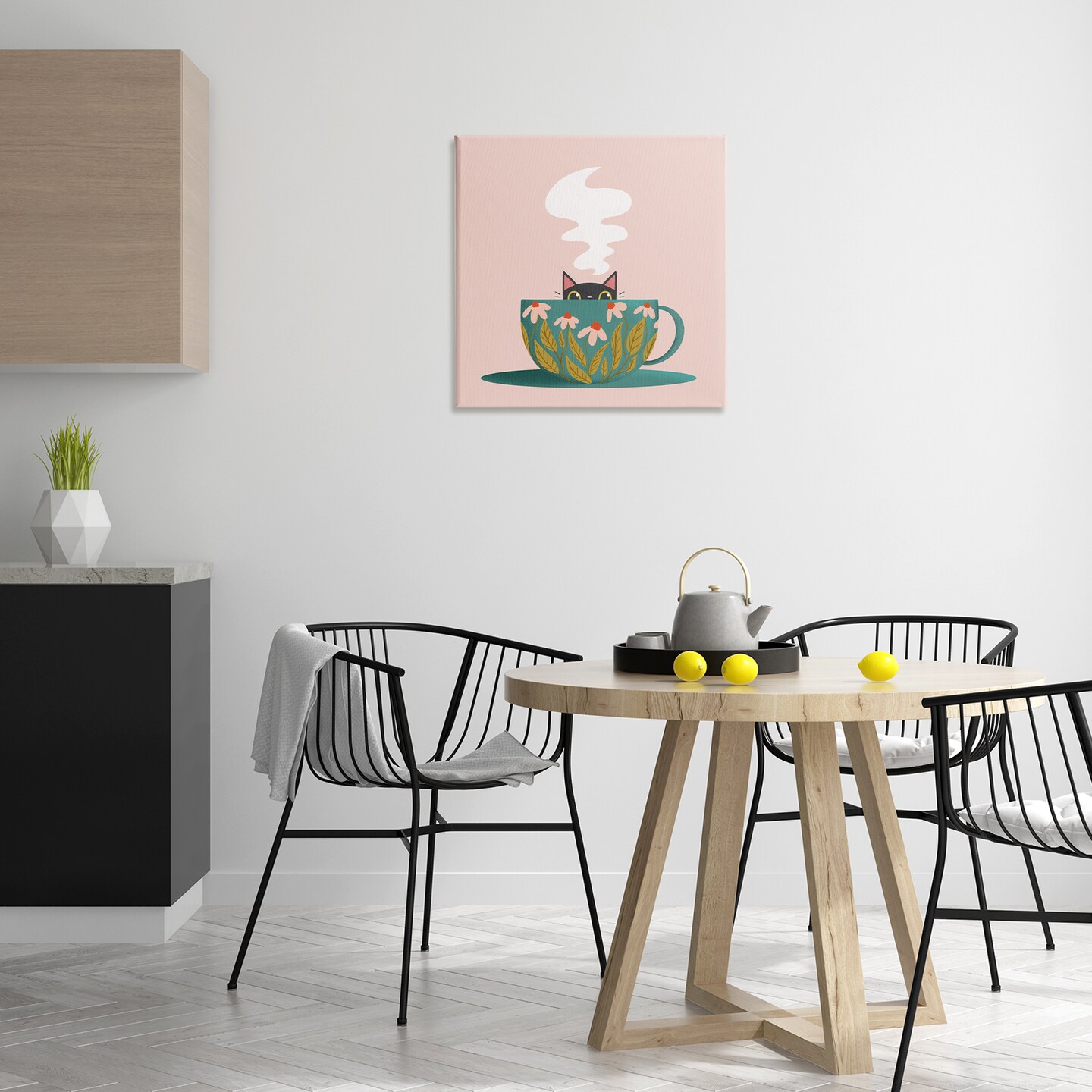 Stupell Industries Cat Peeking Over Teacup Canvas Design by Sarah Hickman