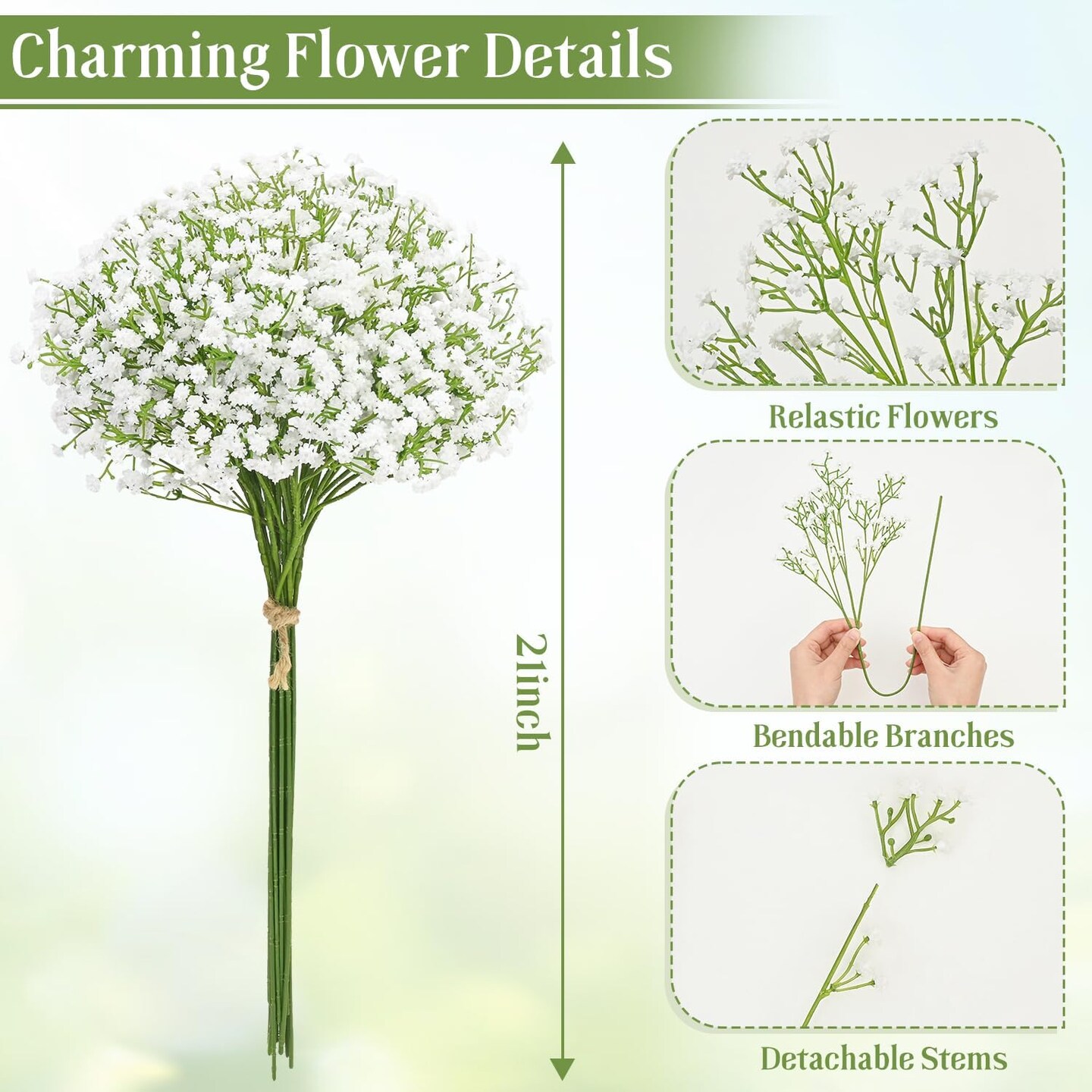 Artificial Flowers, 30 PCS White Baby's Breath, Faux Gypsophila for Wedding & Home Decor