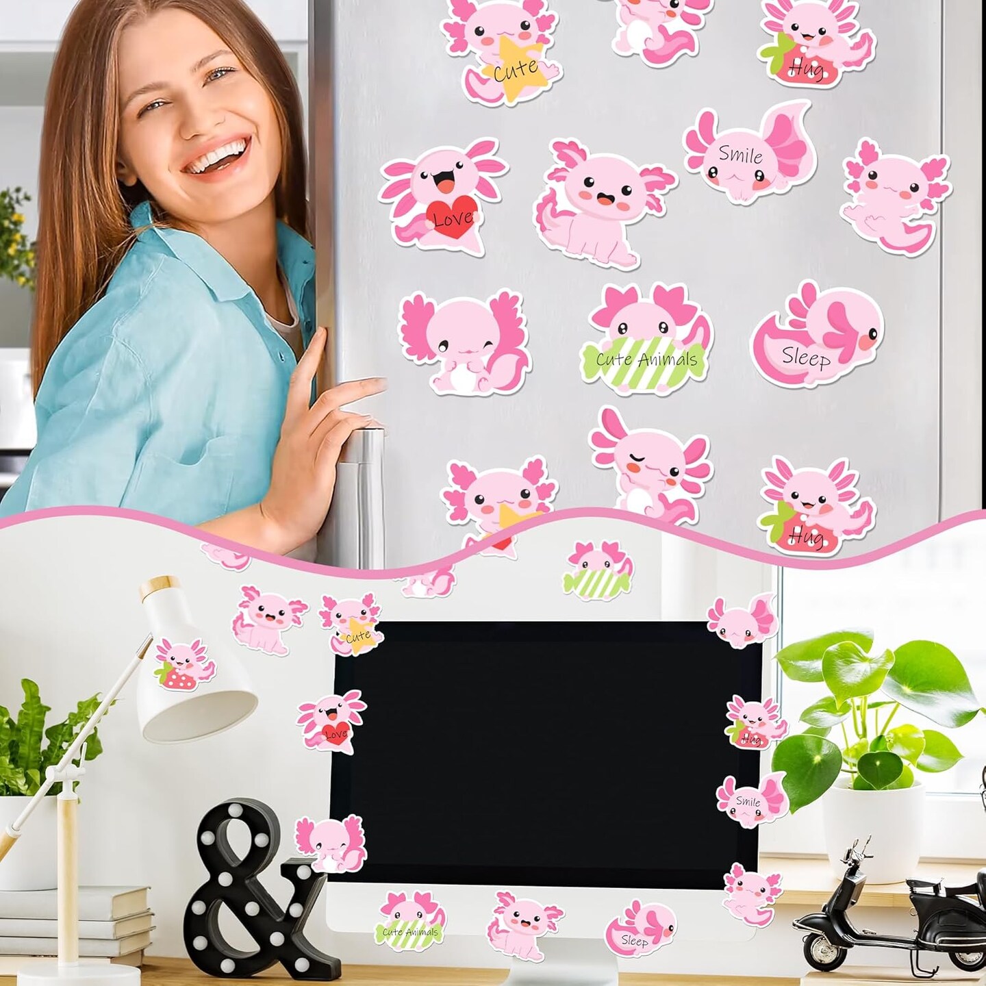 30 Pack Cute Axolotl Sticky Notes, Mexican Walking Fish Shaped Self Sticky Notepads Animal Writing Memo Pads Teacher Appreciation Gift Back to School Office Supplies Birthday Party Favors