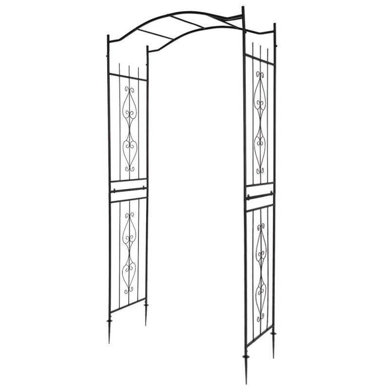 Wrought Iron Garden Arch with Bridge Roof for Climbing Plants