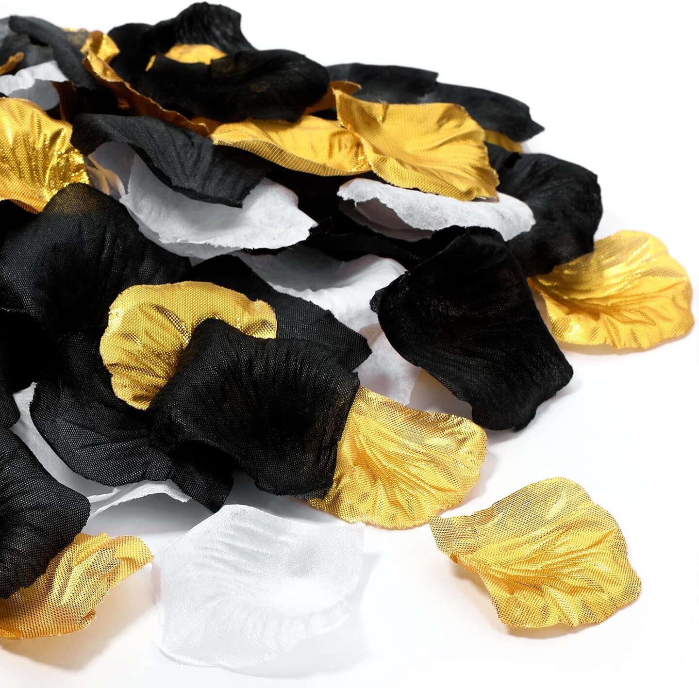 1,600 Pcs Artificial Fake Rose Flower Petals Decoration Flower Centerpieces for Valentines Day Tables Weddings Graduation Party Decor Supplies(Gold, White, Black)