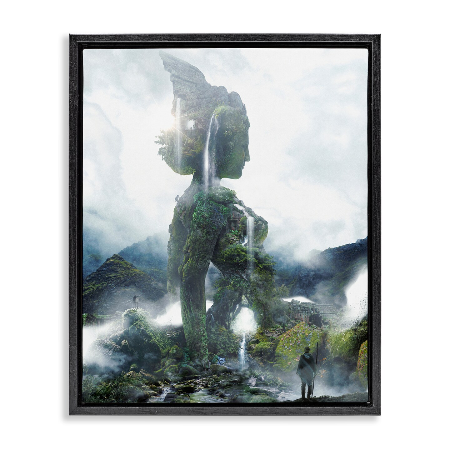 Stupell Industries Mossy Nature Statue of Woman Floating Frame Design by Barrett Biggers