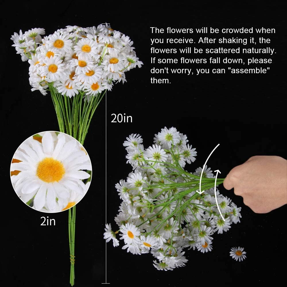 Artificial Flowers, Silk Daisy, Artificial Gerber Daisy for Home Decoration, Artificial Daisy for Wedding Decoration (White)