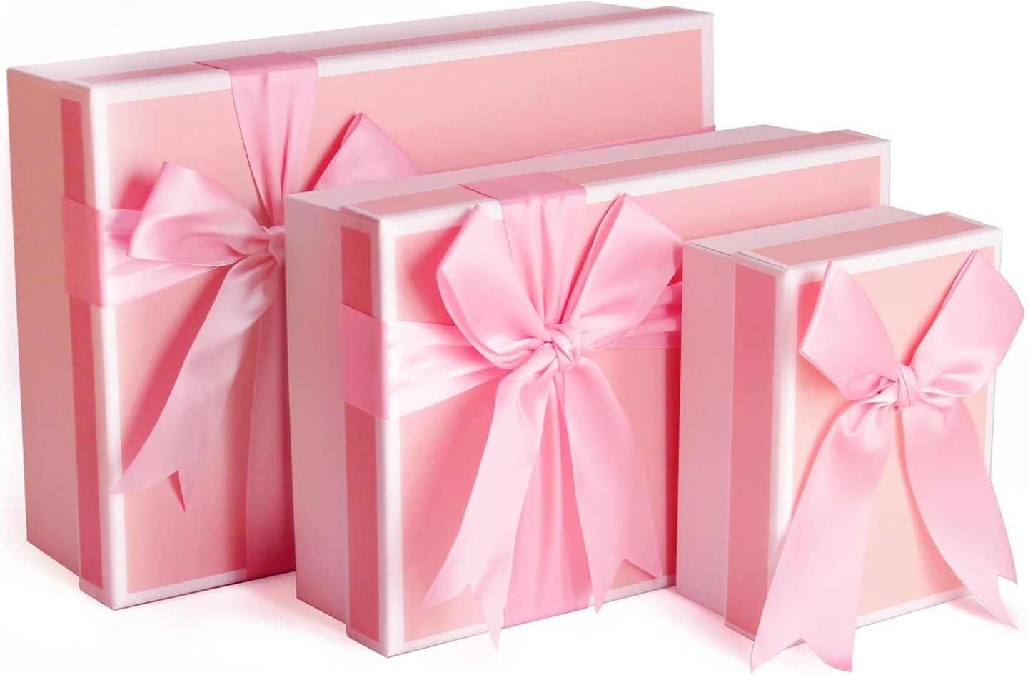 Gift Boxes With Lids For Presents, Set Of 3 Pink Gift Wrap Boxes With Ribbon, Assorted Boxes For Presents, Sturdy & Pre-Wrapped Gift Box