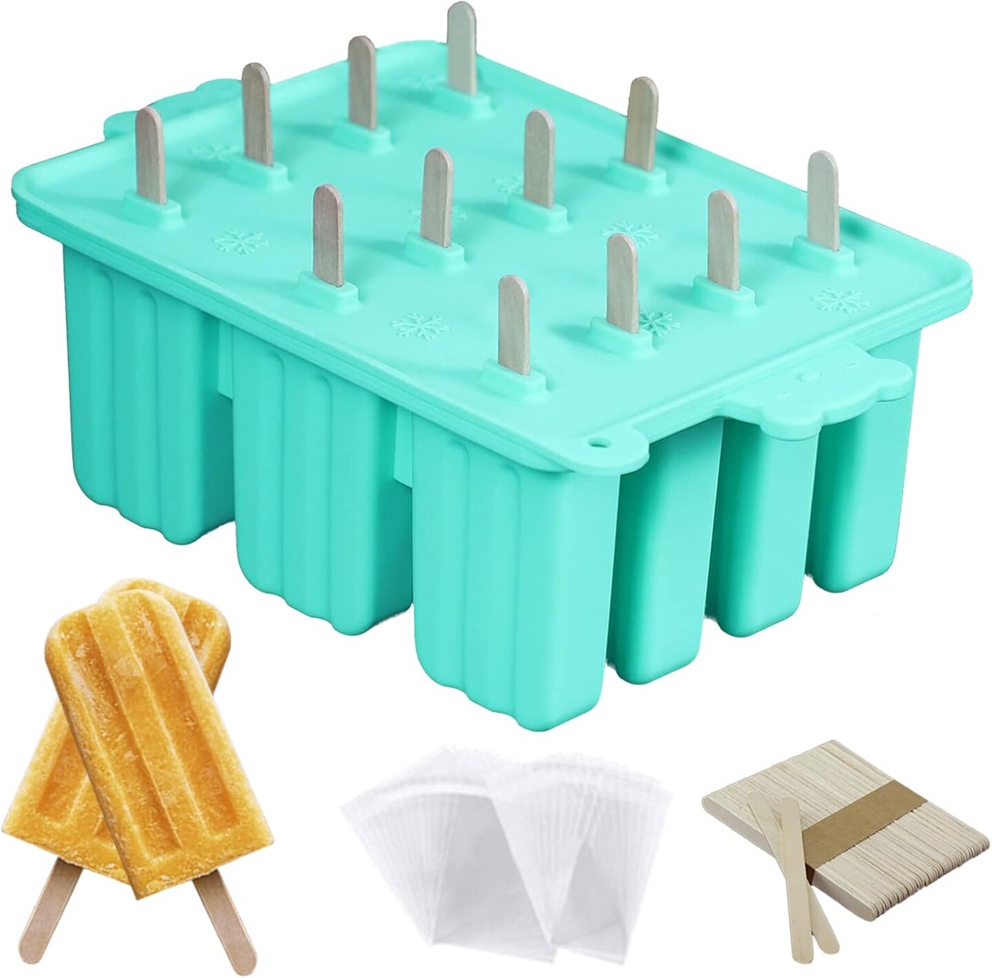 Popsicles Molds, Silicone ice Pop Mold Food Grade Cakesicles Mold For ice Cream 50 Popsicle Sticks 50 Popsicle Bag (Blue, 12 Cavities)