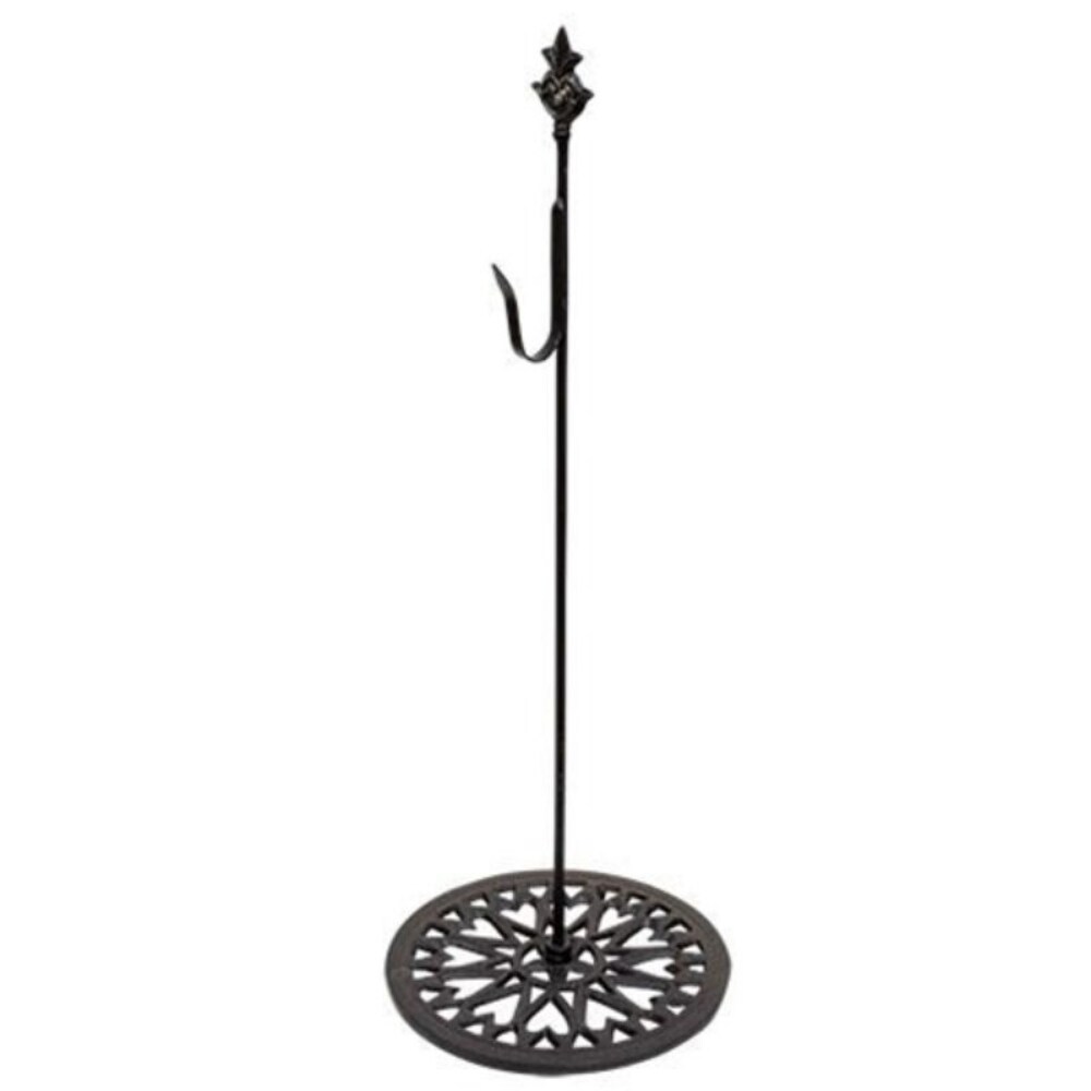 Black Metal Freestanding Wreath Stand with Decorative Finial and Hook