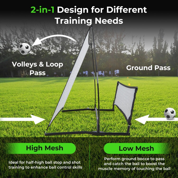 2-in-1 Dual-Sided Soccer Re bounder Net – Portable Trainer with Fiberglass Frame & Carry Bag