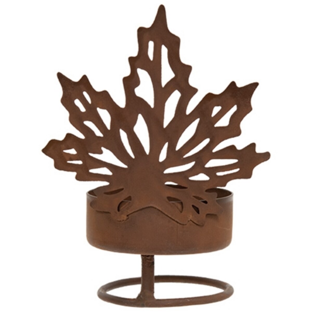 Rustic Brown Metal Tealight Holder, Leaf Design and Fall Decor