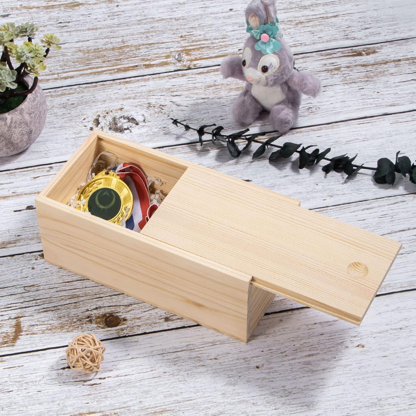 Unfinished Wooden Storage Box with Sliding Lid, 7.8&#x27;&#x27; x 3.9&#x27;&#x27; x 3.1&#x27;&#x27; Keepsake Box, Rustic Wood Gift Boxes for Art Hobbies, DIY Lovers, Desk Organizers and Christmas Decorations