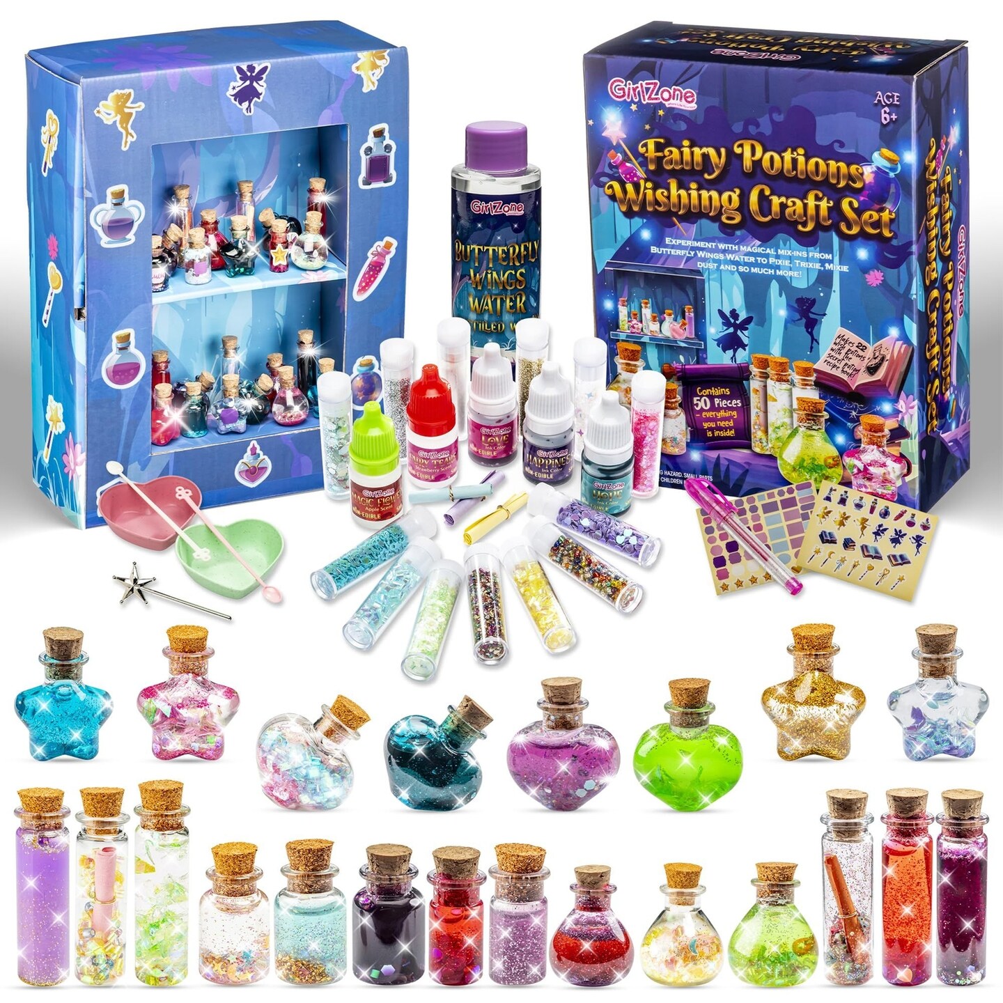 GirlZone Fairy Potions Wishing Craft Set, Kids Potion Making Kit with 50 Pieces to Create Fairy Potion Fun Crafts for Girls 8-12, Ideal Gift for Kids
