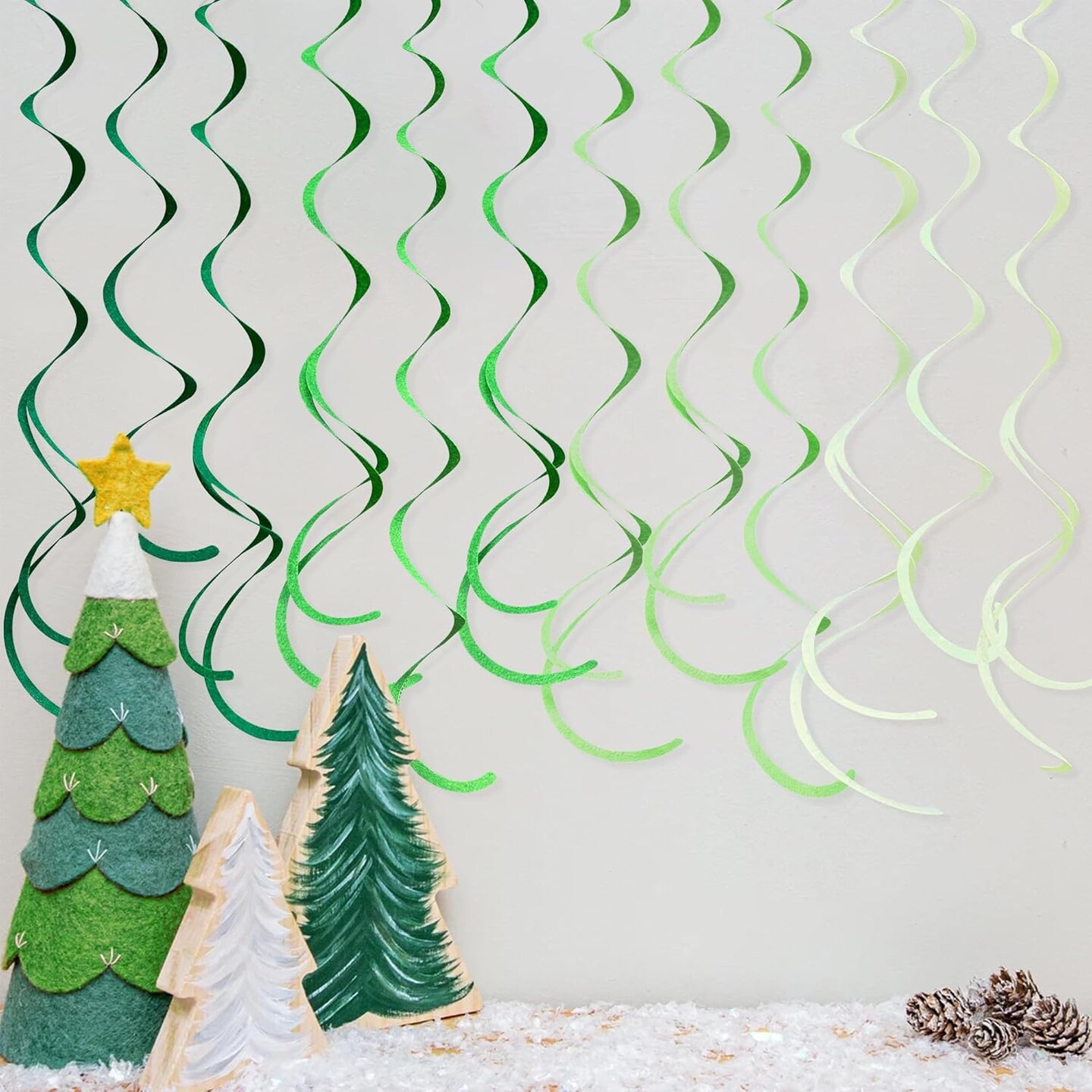 36Pcs Green Hanging Swirl Decorations Ombre Green Felt Swirl Streamer Spiral Ceiling Garland for Spring Summer Birthday Wedding Baby Shower Graduation Christmas St Patrick&#x27;s day Holiday Party Supplies