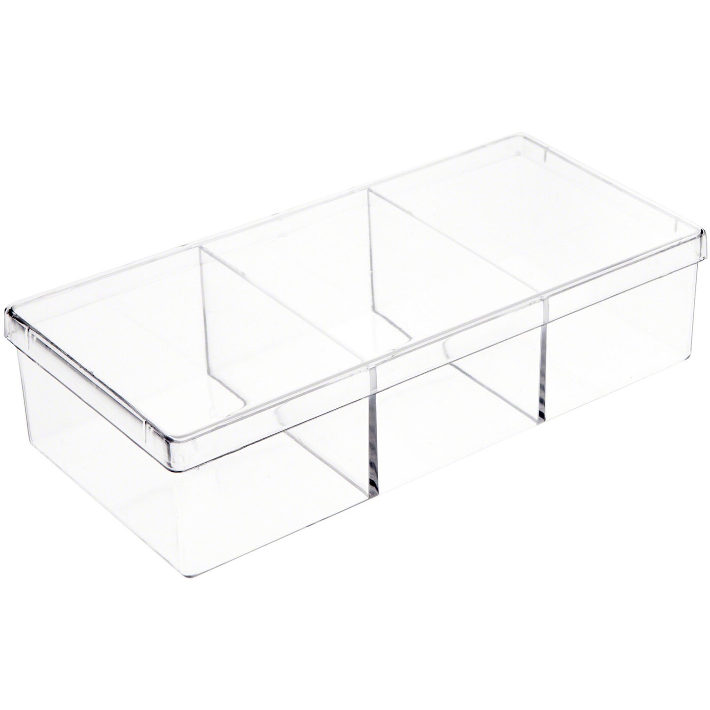 Pioneer Plastics 182C Clear Rectangular Plastic Container with Dividers, 6.75" W x 3.1875" D x 1.625" H