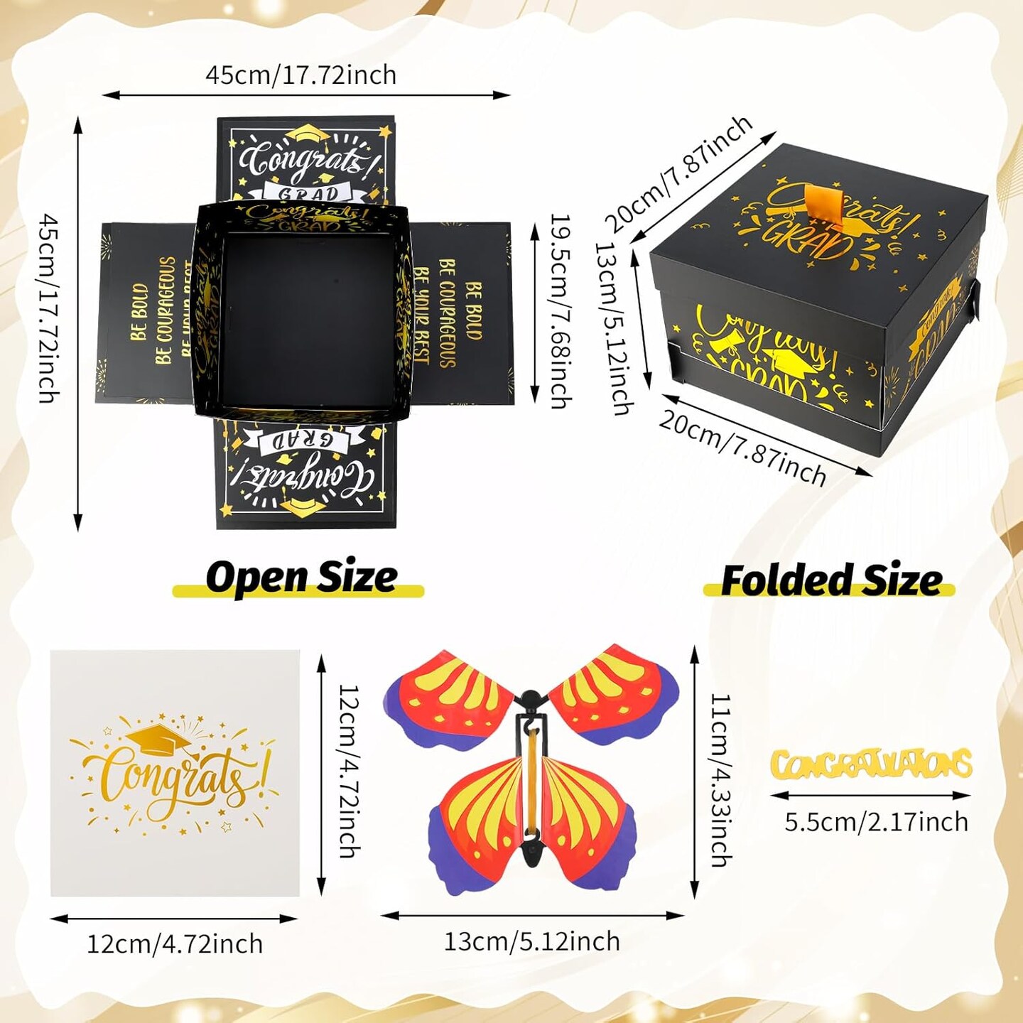 Graduation Flying Butterfly Surprise Box, Graduation Explosion Surprise Gift Box, Butterfly Party Favors DIY Exploding Surprise Butterfly Gift Box Graduation Gift for Graduate, 7.9x7.9x5