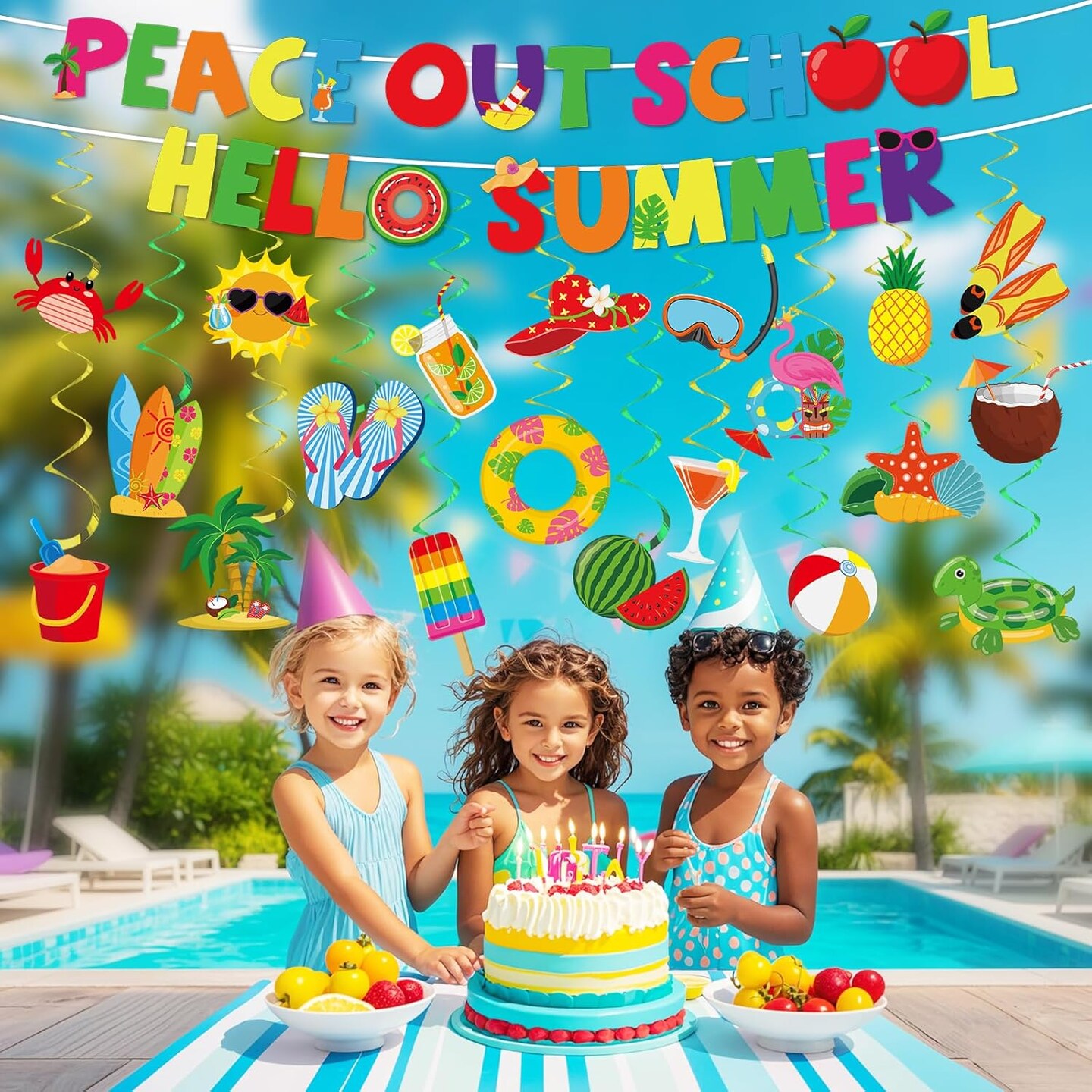 Peace Out School Hello Summer Party Supplies Last Day of School Party Banners Schools Out for Summer Theme Hanging Swirls Centerpieces Set for Classroom Nursery Pool Vacation Beach Decorations