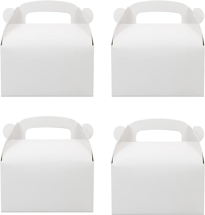 30-Pack White Party Favor Treat Boxes, Goodie Gable Paper Gift Boxes with Handles. Perfect for Wedding, Birthday, Graduation, Babyshower.