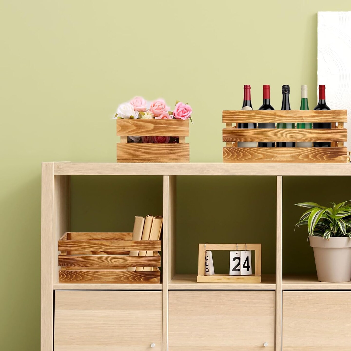 Set of 6 Decorative Wood Crates Nesting Storage Container, 6 Size Farmhouse Decorative Wooden Storage Boxes, Rustic Wooden Crates for Storage, Display, Decorations