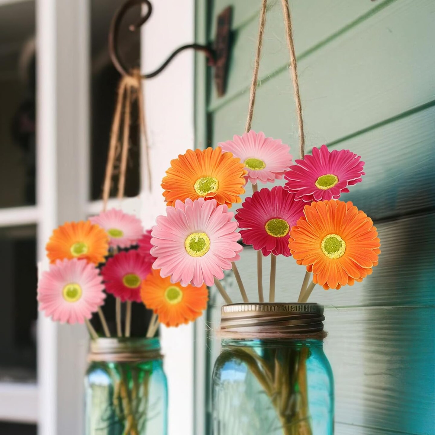 6 Pcs Artificial Summer Tabletop Decor Gerbera Daisies Flowers Artificial Daisy Bouquet Fake Daisy Stems Faux Flowers Bulk Artificial Flowers Wildflowers Silk Flowers for Wedding Bridal Bouquet Party Home Kitchen
