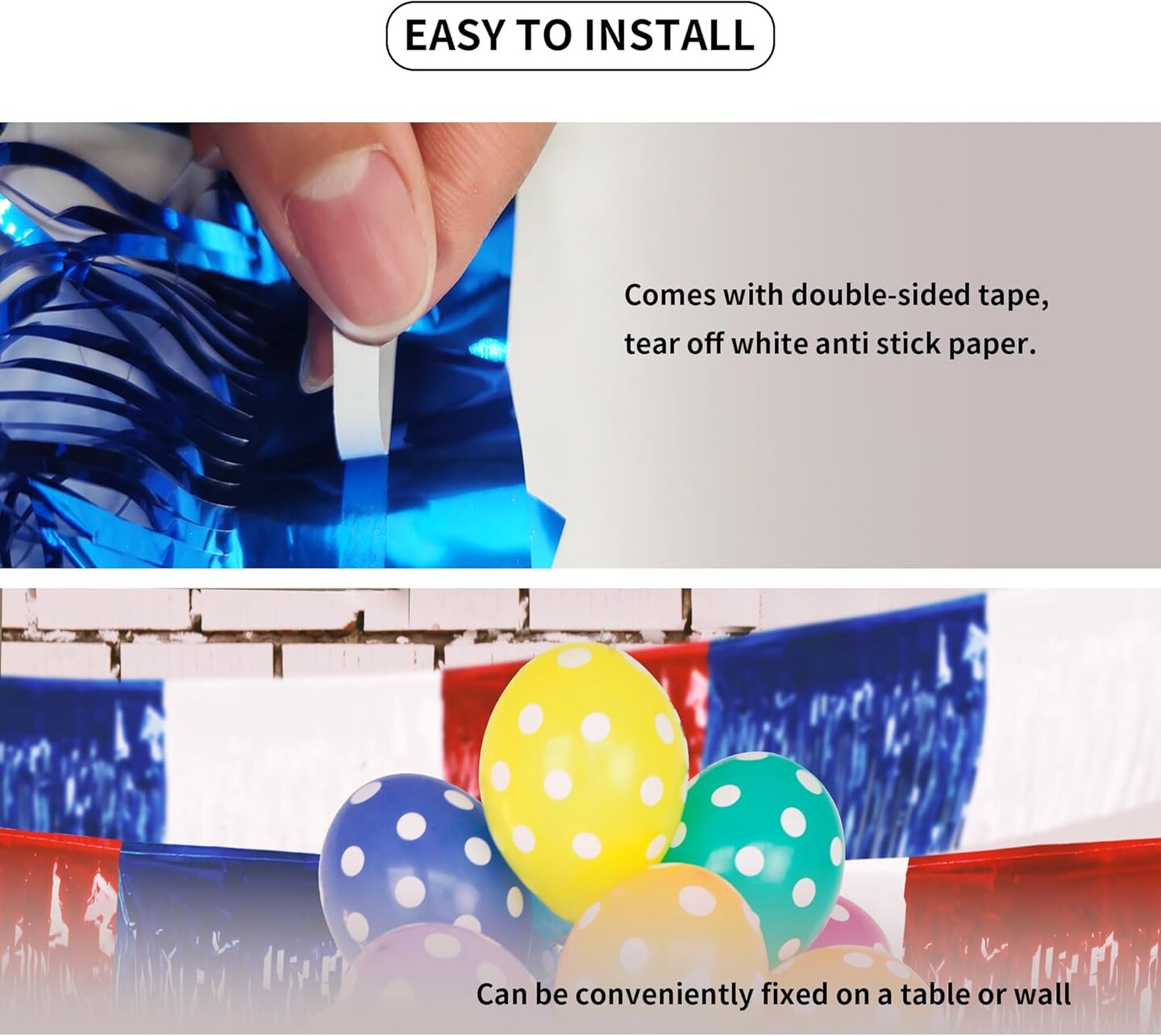4th of July Decorations 4 Pack Tinsel Foil Fringe Garland Curtains Streamers Hanging Red White Blue Fringe Backdrop Banner for Parade Floats Decorations 4th of July America Patriotic Day Memorial Day