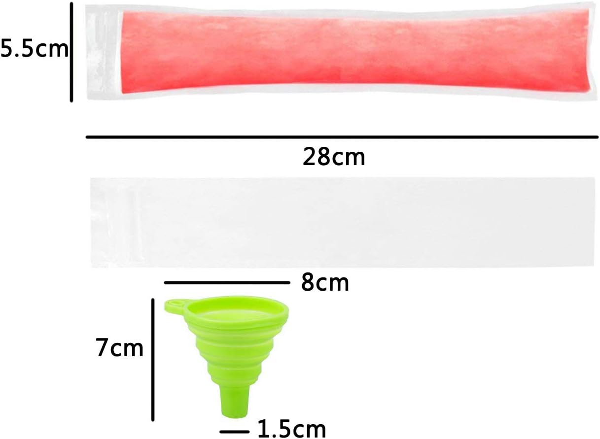 100 BPA-Free Popsicle Mold Bags with Funnel – Disposable Ice Pop Pouches for Yogurt, Juice, Smoothies & Ice Candy (Transparent)