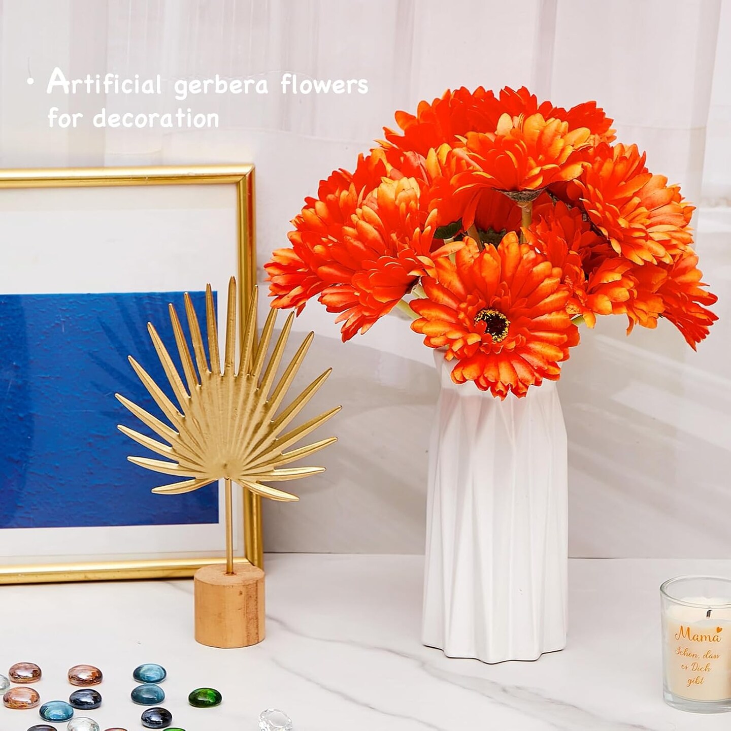 24 Pieces Artificial Gerbera Daisies Flowers Fake Daisy Faux Flowers Bouquet 15 Inch for Wedding Bridal Bouquet Party Home Kitchen Decor (White,Pink,Yellow,Orange,Rose,Coral)