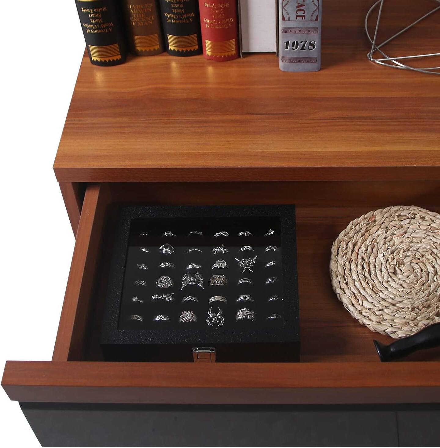 Ring Organizer Display Case Black Jewelry Storage