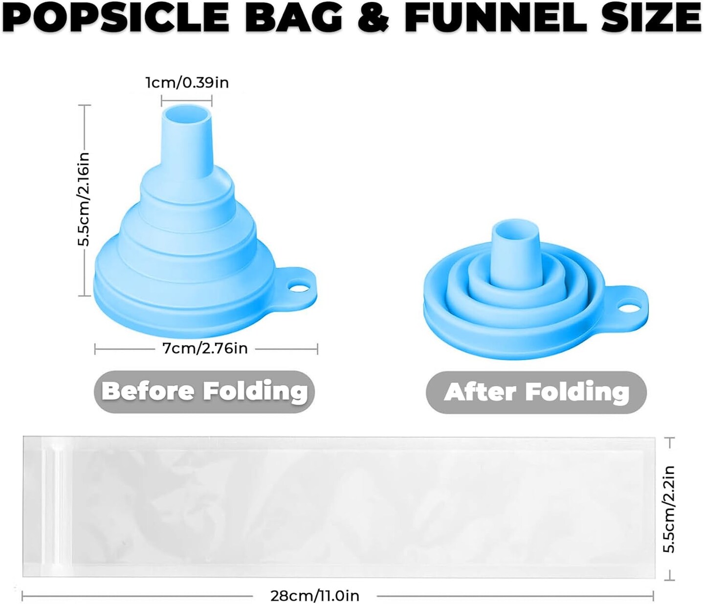 Disposable Popsicle Bags, 100 Pack 11.0&#x22;W x 2.2&#x22;H BPA-Free Freezer Pop Bags with Zip Seals &#x26; Silicone Funnel for DIY Healthy Snack Yogurt Stick Juice &#x26; Fruit Smoothies