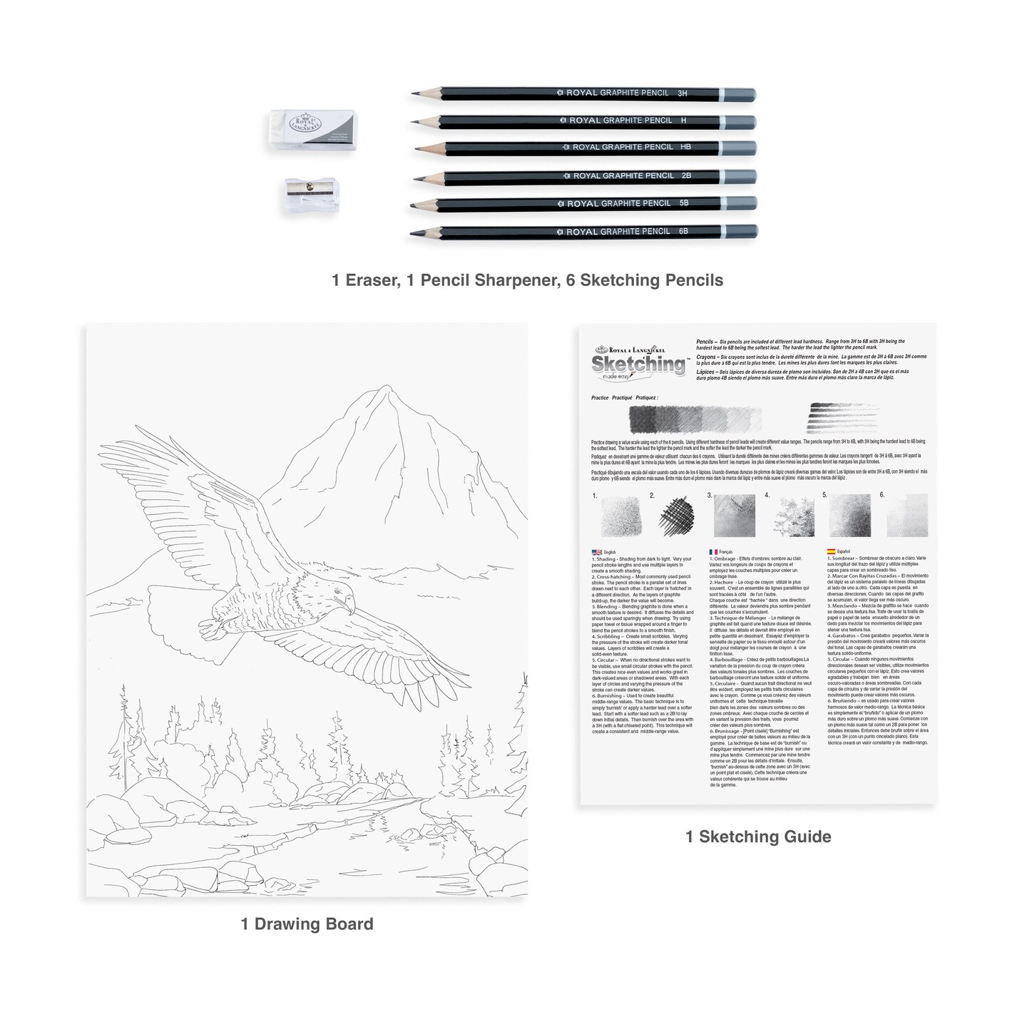 SKBN28 | Sketching Made Easy&#x2122; 10pc 8.75&#x22; x 11.75&#x22; Soaring Eagle Sketching Art Project
