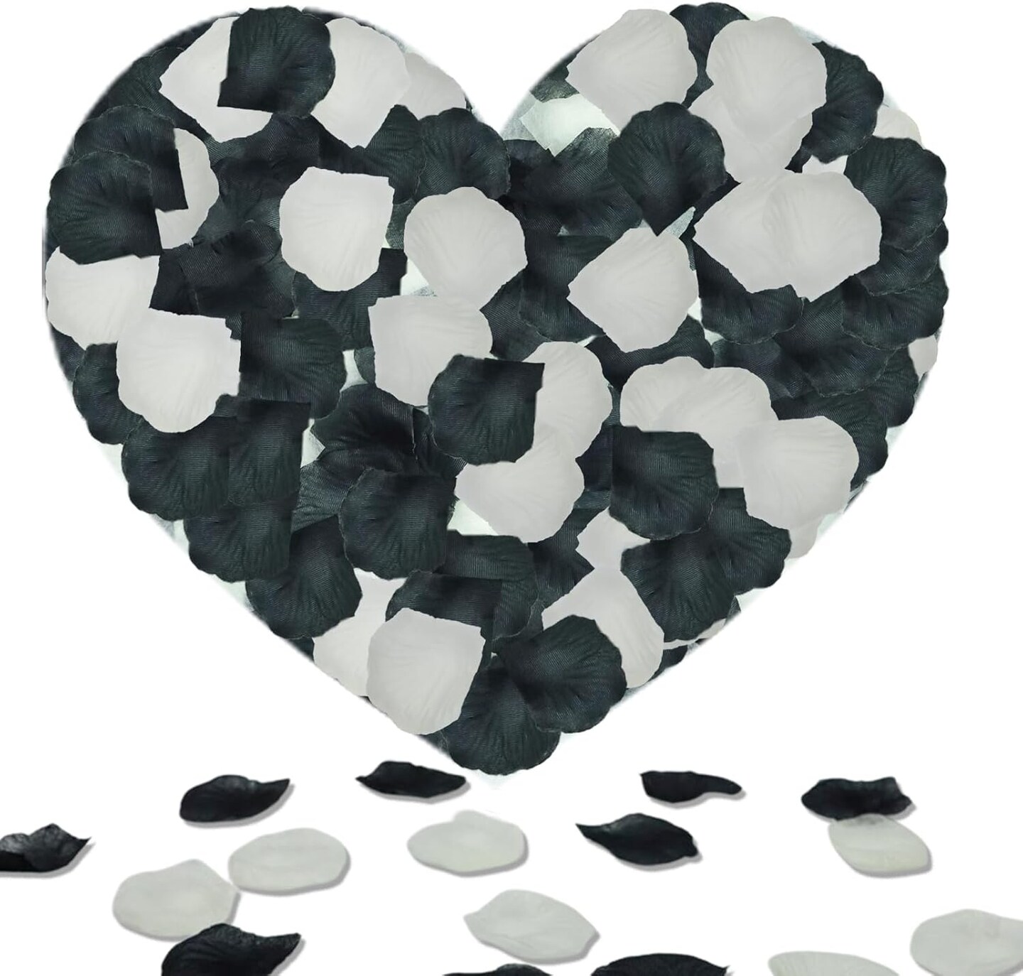 1200 Pcs Black Cream White Rose Petals - Silk Rose Petals for Romantic Night, Wedding Party Decoration