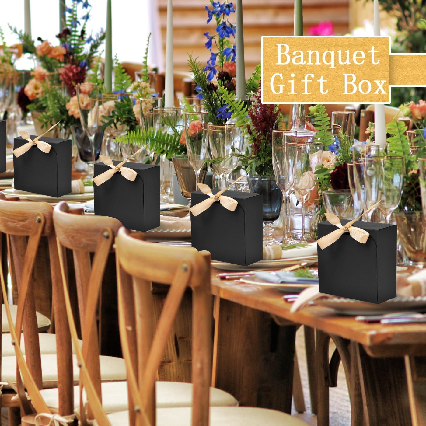 12pack Small Gift Boxes with Lids for Presents, 4.5&#x27;&#x27;x4.5&#x27;&#x27;x2&#x27;&#x27; Black Gift Boxes with Ribbons, Party Gift Boxes for Packaging Wedding, Present, Birthday, Holiday, Galentine&#x27;s Day