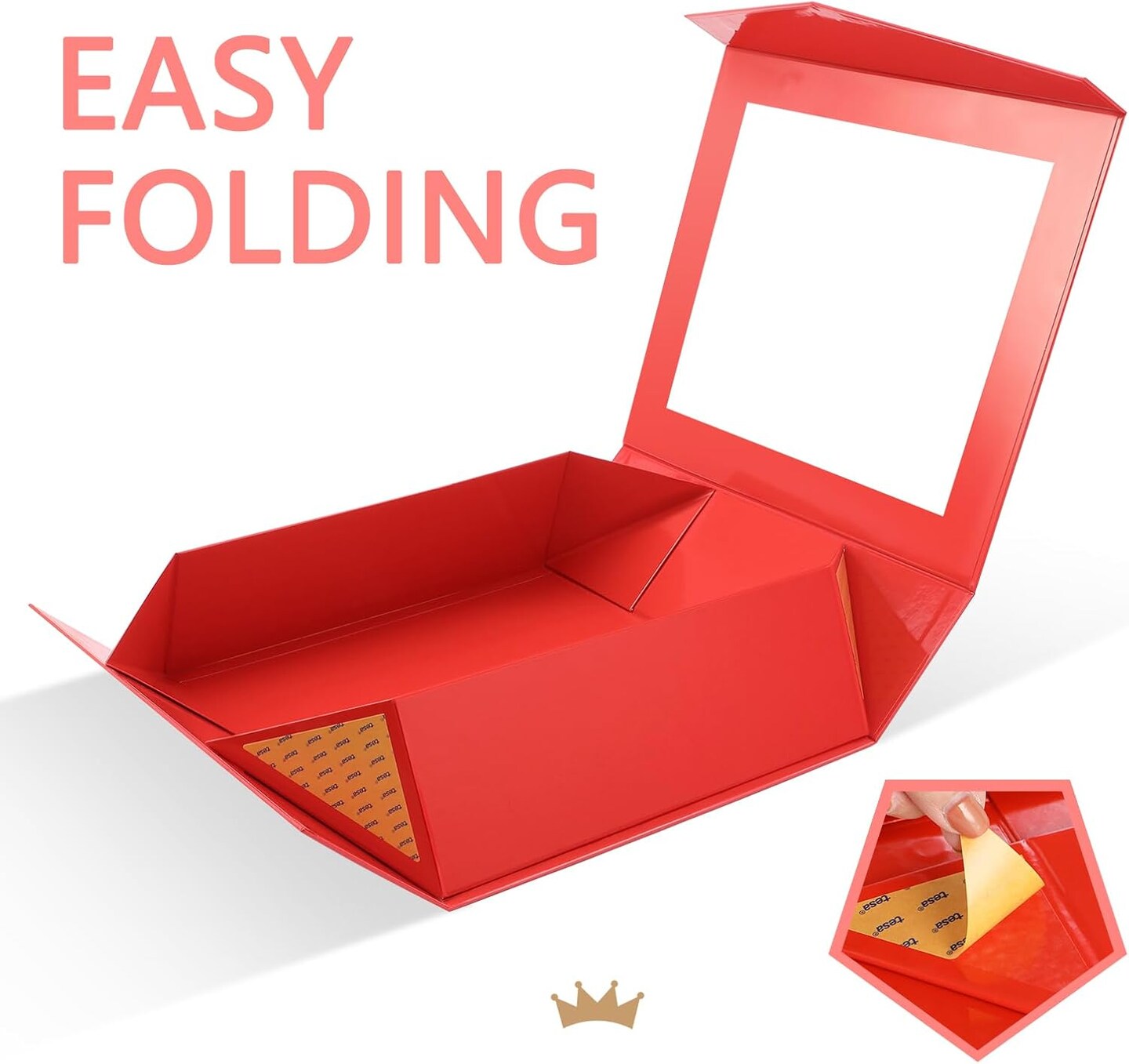 5 Extra Large Red Christmas Gift Boxes with Window – 16.3 x 14.2 x 5 Inches Clear Gift Boxes for Presents, Includes Ribbon & Card, Magnetic Lid, Bridesmaid Proposal Boxes