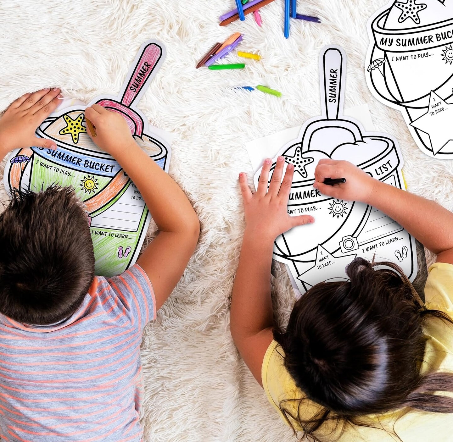 50 Pcs My Summer Bucket List Activity Poster for Kids Color Your Own Vacation Break Ideas Checklist Coloring Sign