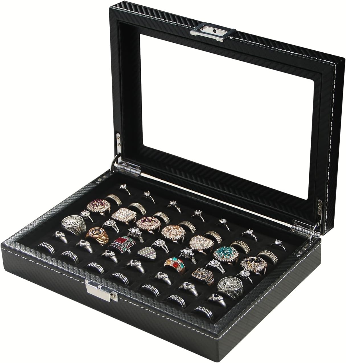 ,49 Slots Cufflink Storage Tray with Glass Rings Display Jewelry Storage