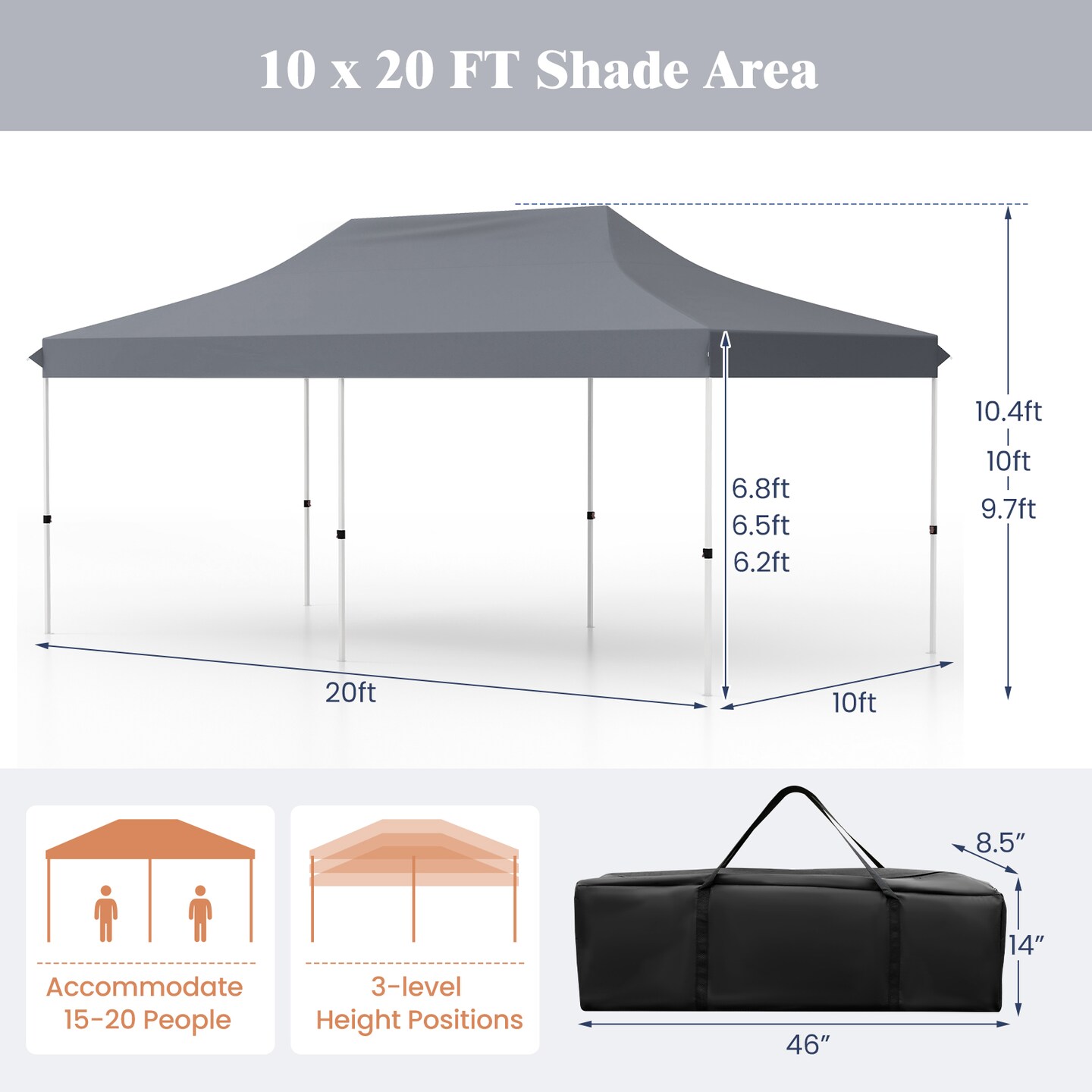 Oxford Pop-Up Canopy Tent with UV and Height Adjustments