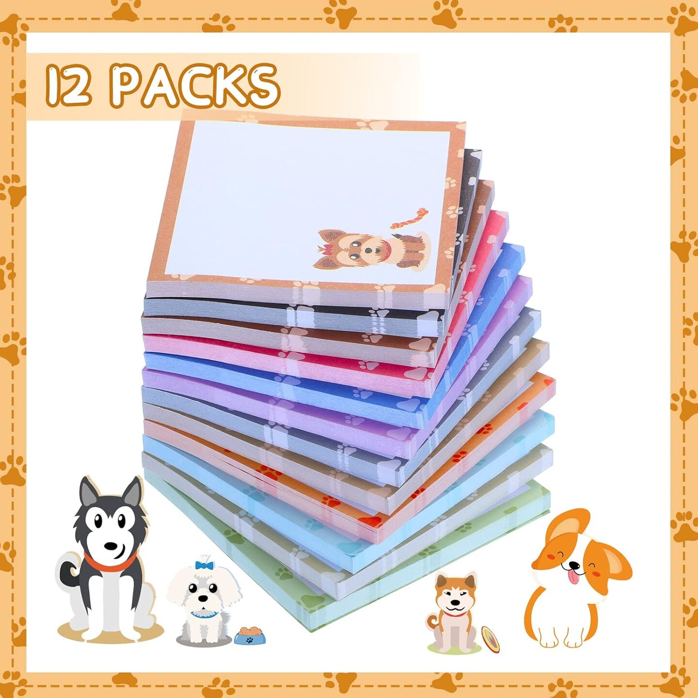 12 Pack Dog Flamingo Sticky Notes Bulk Small to Do List Funny Cute Animals Notepad for Office School Gifts, 600 Sheets in Total(Bright Colors,Dog)