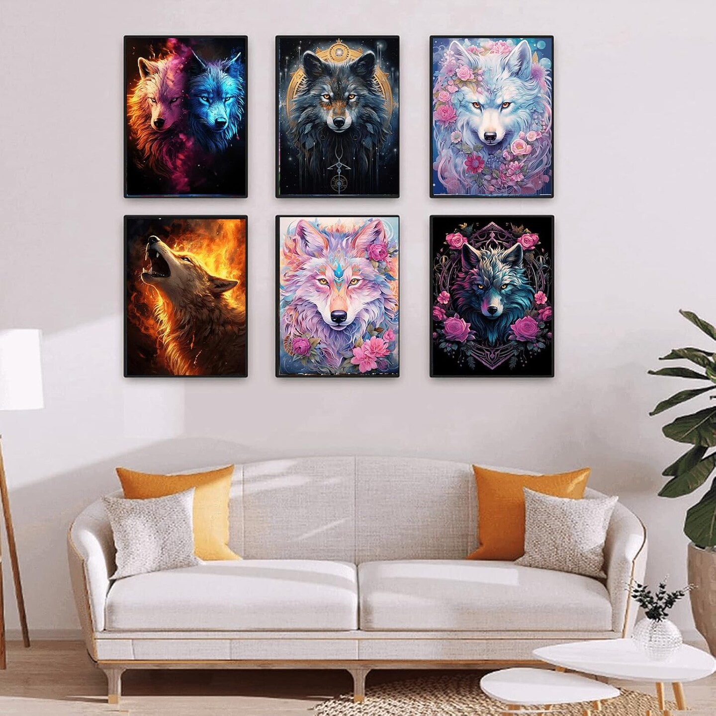 6 Pack Wolf Diamond Art Painting Kits for Adults 5D Diamond Art Kit for Beginners DIY Paint with Round Full Drill Gem Art Painting for Home Wall Decor