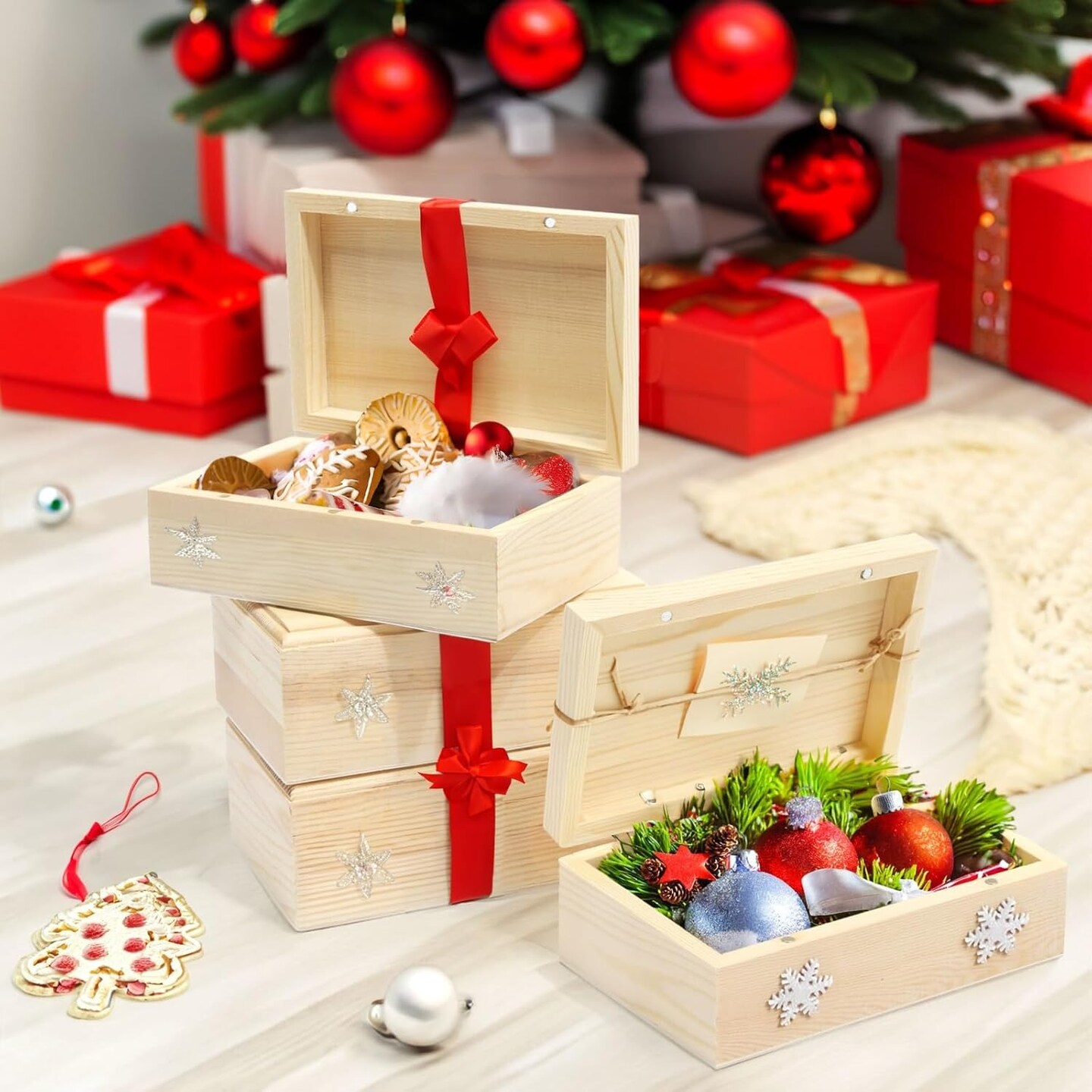 4-Pack Small Unfinished Wooden Boxes for Crafts with Hinged Magnetic Lid, Rectangular (5.5 x 3.5 x 2 in)