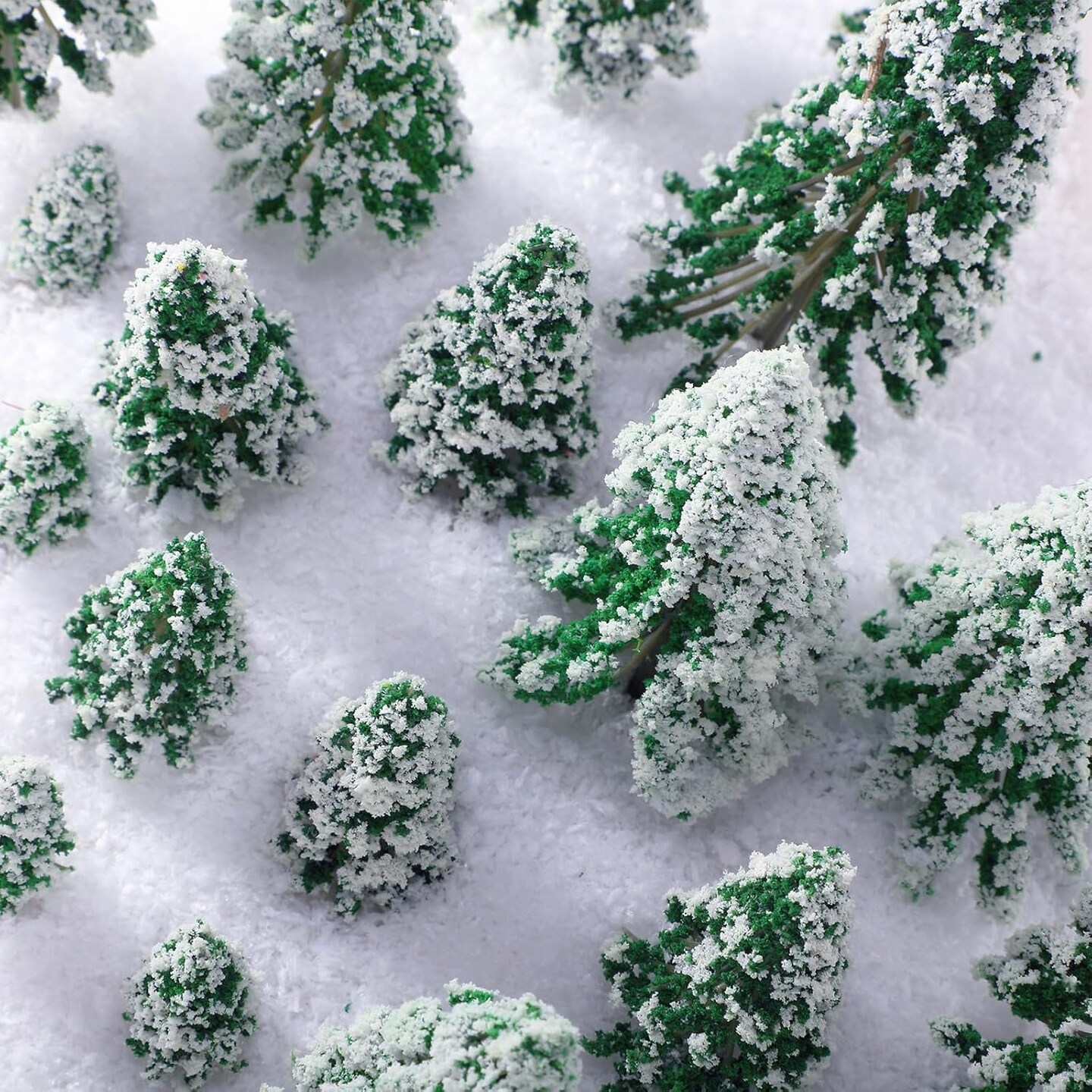 35 Pieces Mini Snow Pine Model Trees 1.97-5.9 Inch, 6 Size Miniature Sisal Snow Frost Trees for Christmas Village Decoration Train Scenery Winter Ornaments DIY Crafts