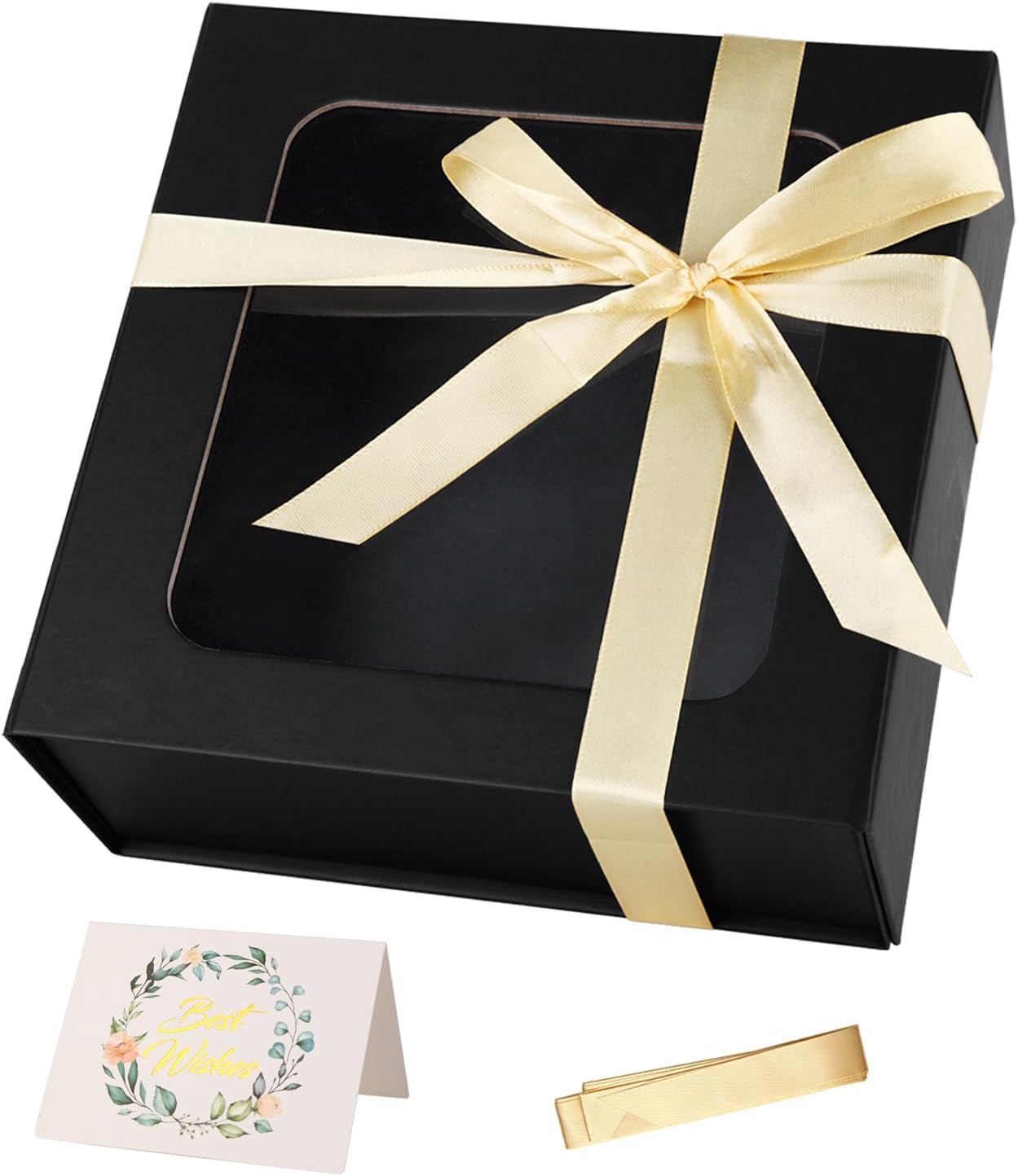 Black Gift Box with Window, 7.5&#x22;x7.5&#x22;x3.1&#x22; - Luxury Magnetic Lid Gift Box for Presents
