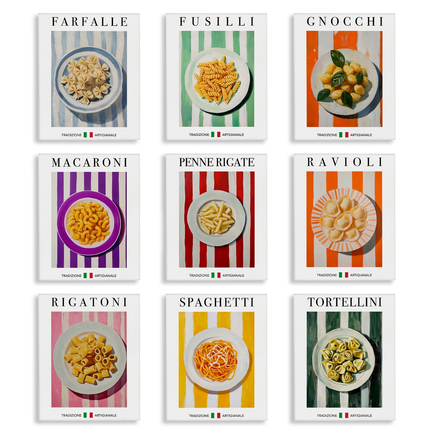 Stupell Industries Traditional Pasta Plates Cuisine 9pc Canvas Set Design by Andreas Magnusson