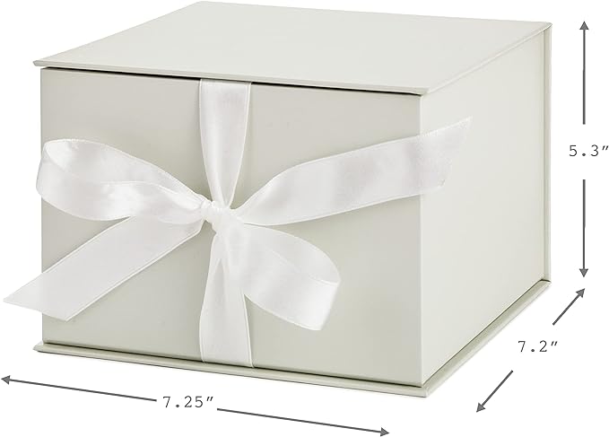 Medium Gift Box with Lid and Shredded Paper Fill (Grey White 7 inch Box) for Weddings, Bridal Showers, Graduations, Birthdays, Bridesmaids Gifts, All Occasion