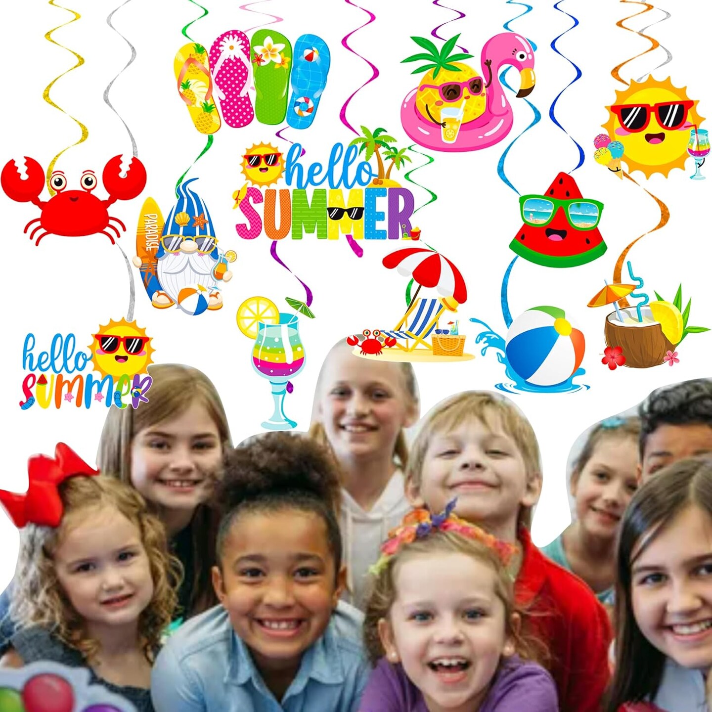 Summer Beach Pool Party Hanging Swirls Hello Summer Party Decoration 20pcs Beach Pool Themed Swirl Ceiling Summer Party Hanging Streamer for Hawaii Beach Pool Party Baby Shower Supplies